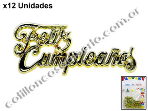 PLAQUETA FELIZ CUMPLE DORADO PLASTICO