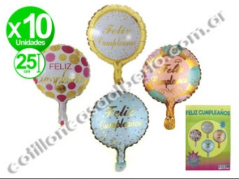 GLOBO METAL 25CM REDONDO F/CUMPLE