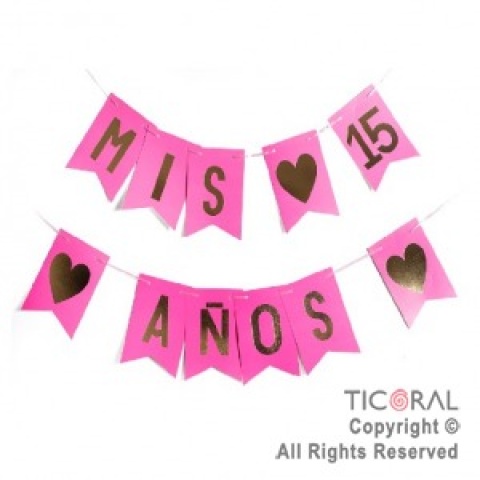 BANDERIN STAMPING MIS 15 AñOS ROSA/FUCSIA PT
