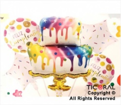 SET GLOBO MET TORTA FELIZ CUMPLEAñOS