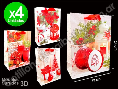 BOLSA PAPEL 3D C/MANIJA DISEñOS NAVIDEñOS X UNI.