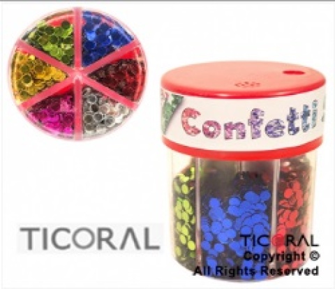 CONFETTI 6 COLORES EN FRASCO CIRCULO/ESTRELLA/CORAZON