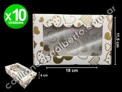 CAJA MULTIUSO CON VISOR CORAZONES DORADA 18X11