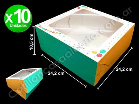 CAJA C/VISOR BANDERINES CON GLOBOS 24.2X24.2X10.5