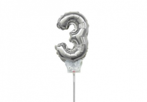 GLOBO 07 NUMERO 3 PLATA C/PALITO