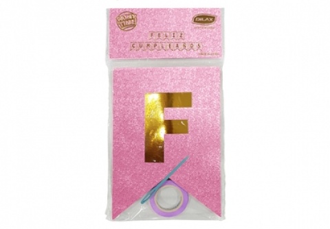 BANDERIN GLITTER F/CUMPLE FUCSIA PT