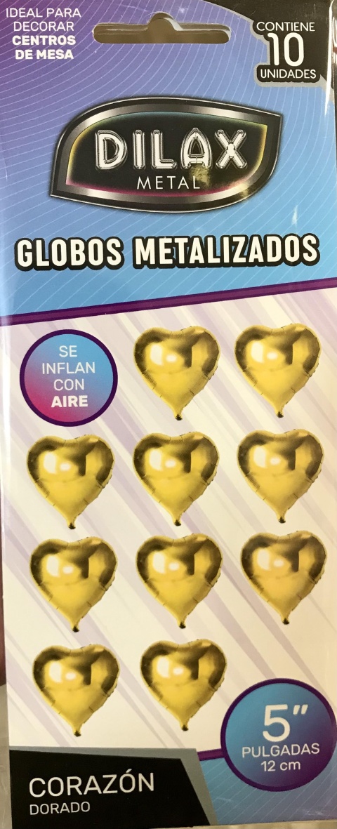 GLOBO 5 CORAZON DORADO X 10