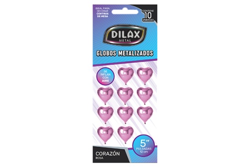 GLOBO 5 CORAZON ROSA X 10