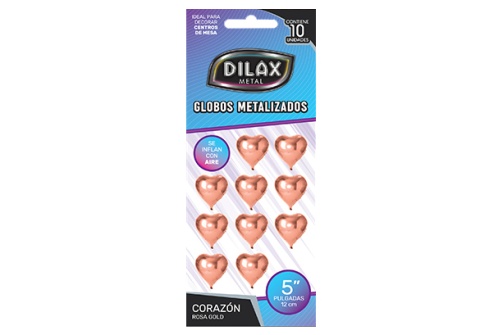 GLOBO 5 CORAZON ROSA GOLD X 10