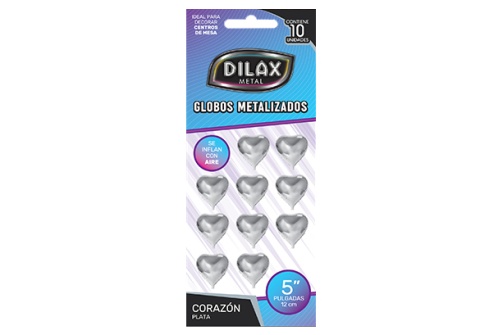 GLOBO 5 CORAZON PLATA X 10