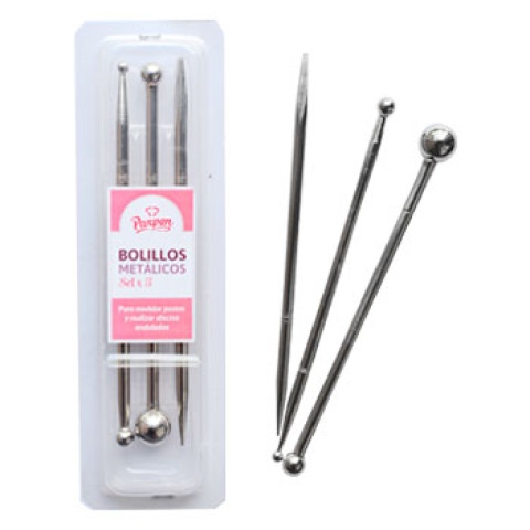 SET BOLILLOS METALICOS 3 PIEZAS