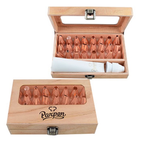 CAJA DE MADERA C/24 PICOS GRANDES ROSA GOLD