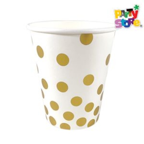 VASO POLIPAPEL LUNARES BLANCO DORADOS X 6