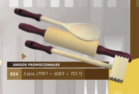 SET CUCHARA + BATE BIFE + PALO DE AMASAR / CABO COLOR