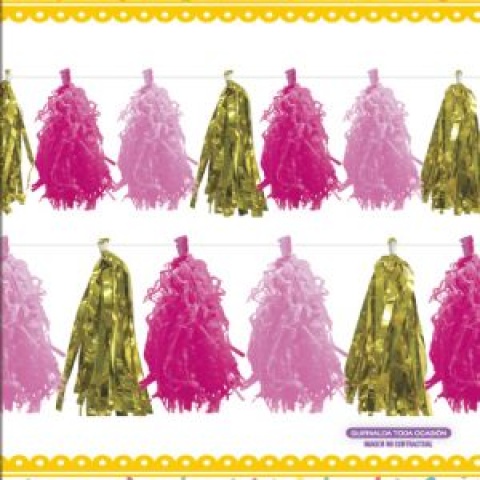 GUIRNALDA BORLAS ROSA MAGENTA Y DORADO 300CM