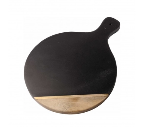TABLA REDONDA CON MANGO MARMOL NEGRO DORADO Y ACACIA 27.6X20.2