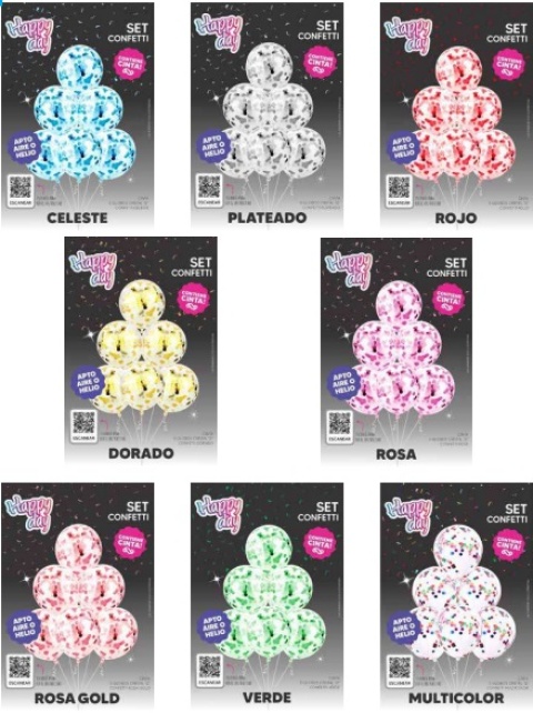 SET GLOBOS CONFETTI DORADO