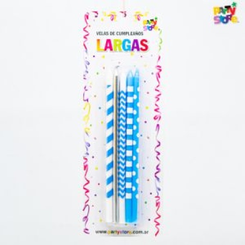 VELA LARGA IMPRESAS CELESTE PLATA X 10