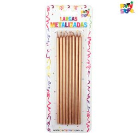 VELA LARGA METALIZADAS ROSA GOLD X 6